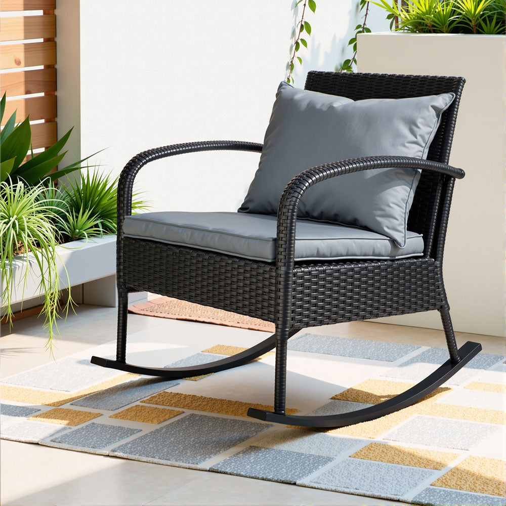 Outdoor Wicker Rocking Chair - Black - Homecoze