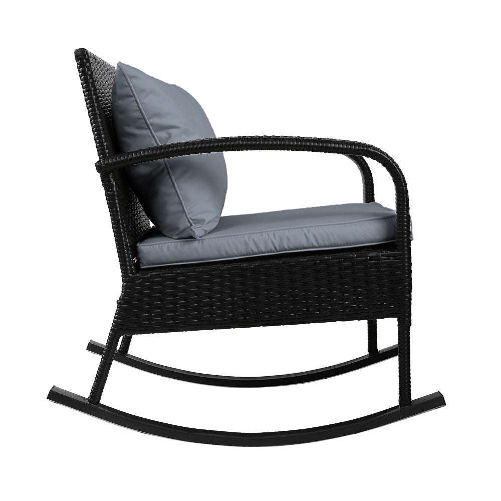 Outdoor Wicker Rocking Chair & Side Table Set - Black