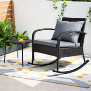 Outdoor Wicker Rocking Chair & Side Table Set - Black - Homecoze