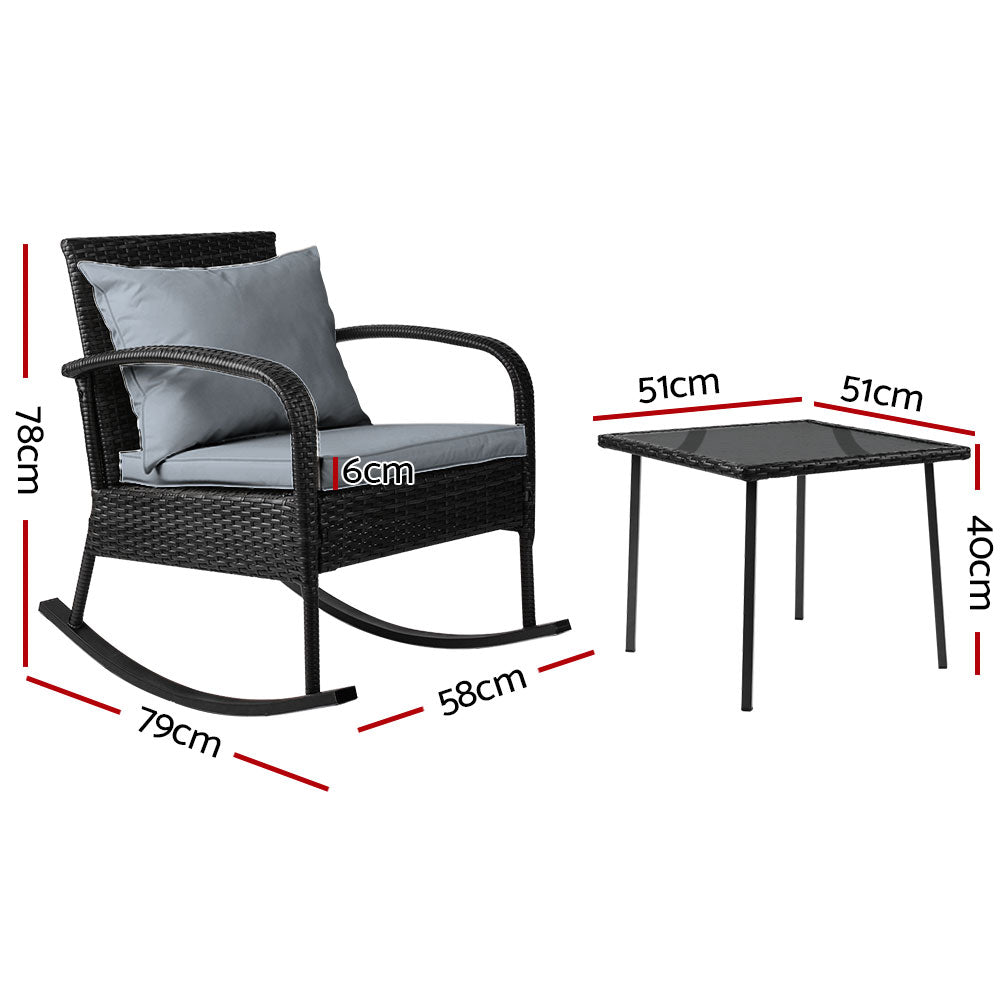3 Piece Outdoor Chair Rocking Set - Black - Homecoze