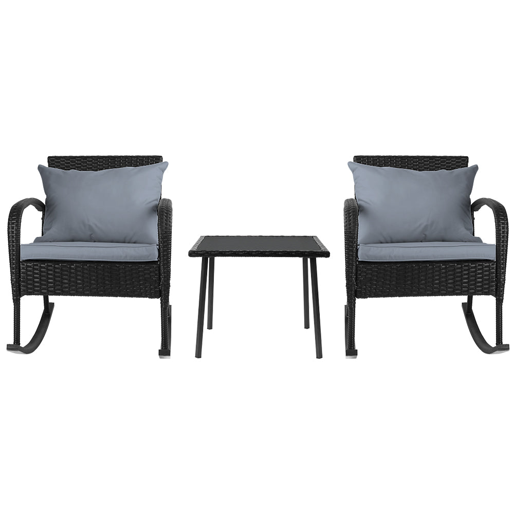 3 Piece Outdoor Chair Rocking Set - Black - Homecoze