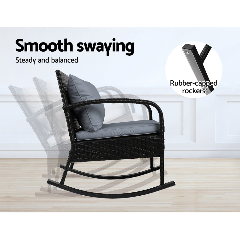 3 Piece Outdoor Chair Rocking Set - Black - Homecoze