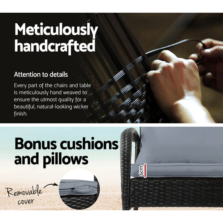 3 Piece Outdoor Chair Rocking Set - Black - Homecoze