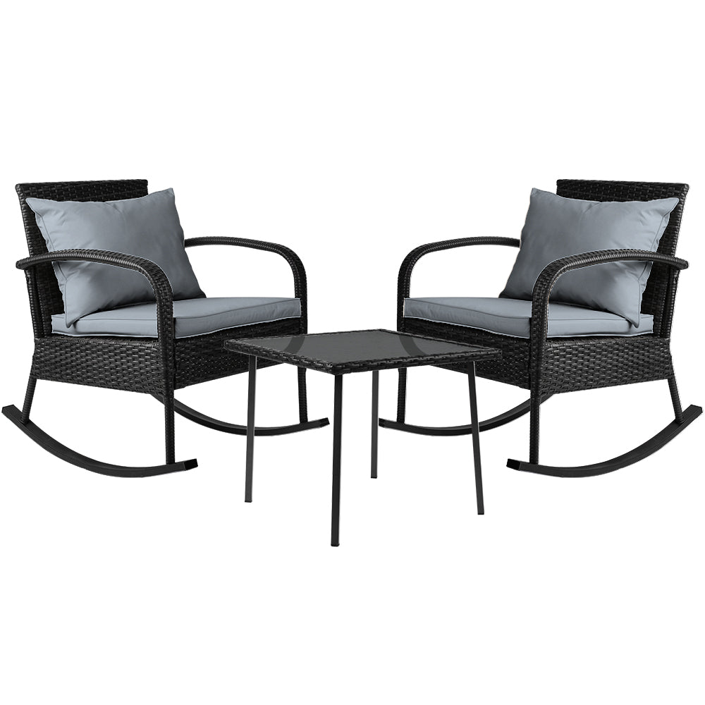 3 Piece Outdoor Chair Rocking Set - Black - Homecoze