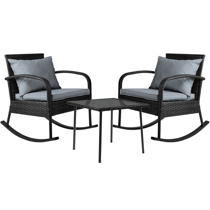 3 Piece Outdoor Chair Rocking Set - Black - Homecoze