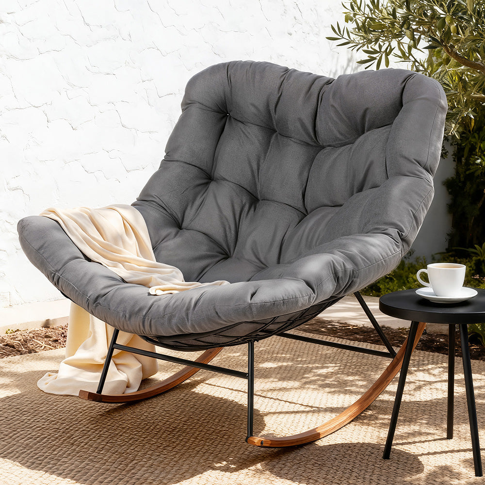 Papasan Outdoor Rocking Chair - Grey - Homecoze