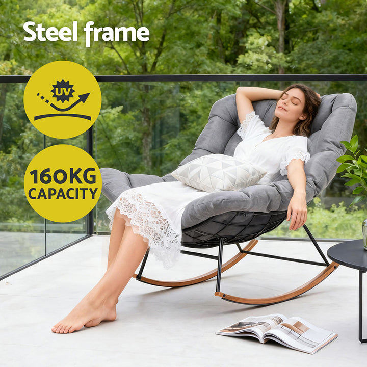 Papasan Outdoor Rocking Chair - Grey - Homecoze