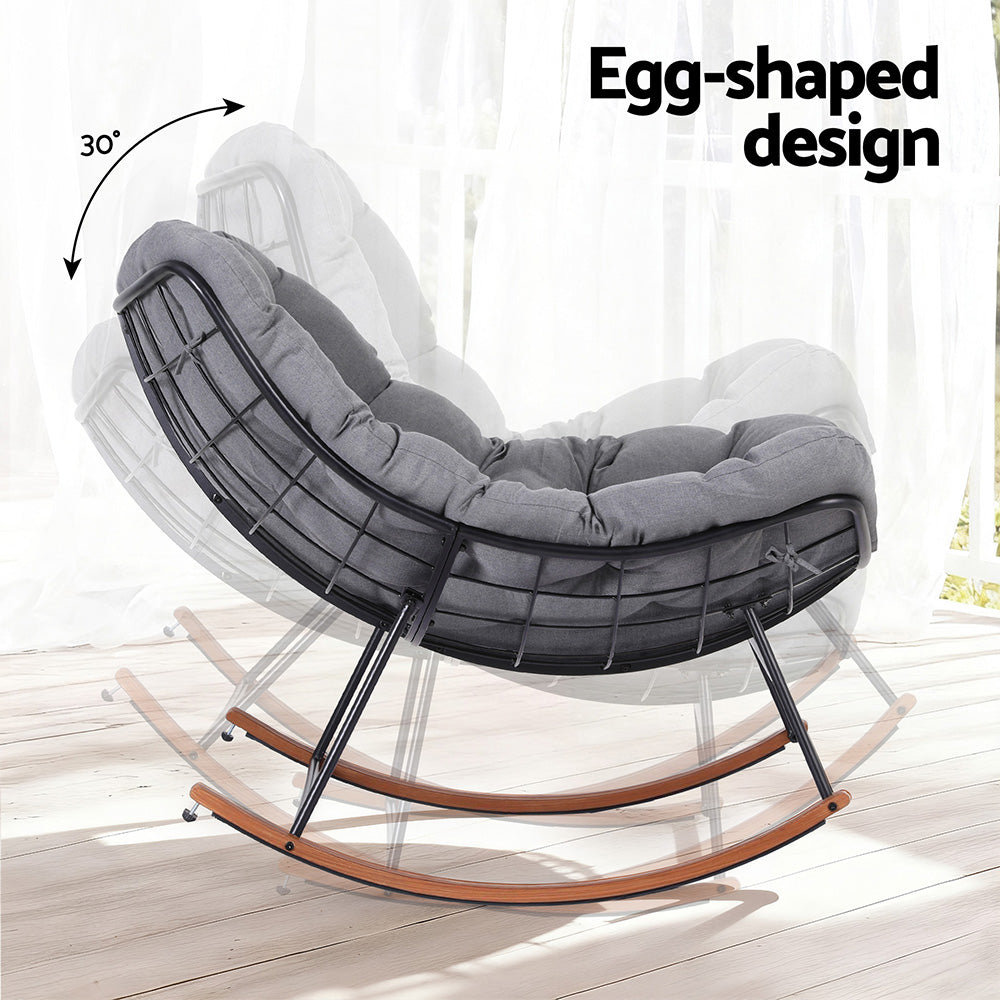 Papasan Outdoor Rocking Chair - Grey - Homecoze