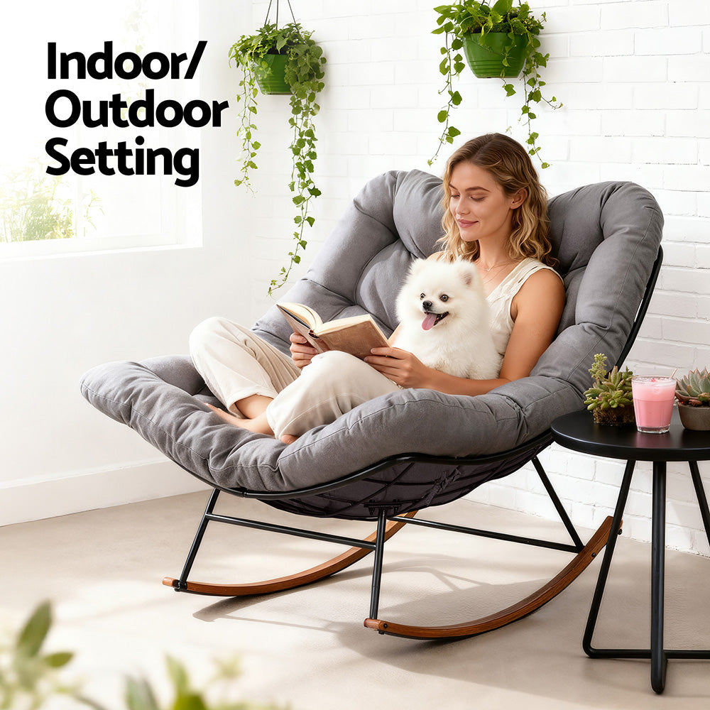 Papasan Outdoor Rocking Chair - Grey - Homecoze
