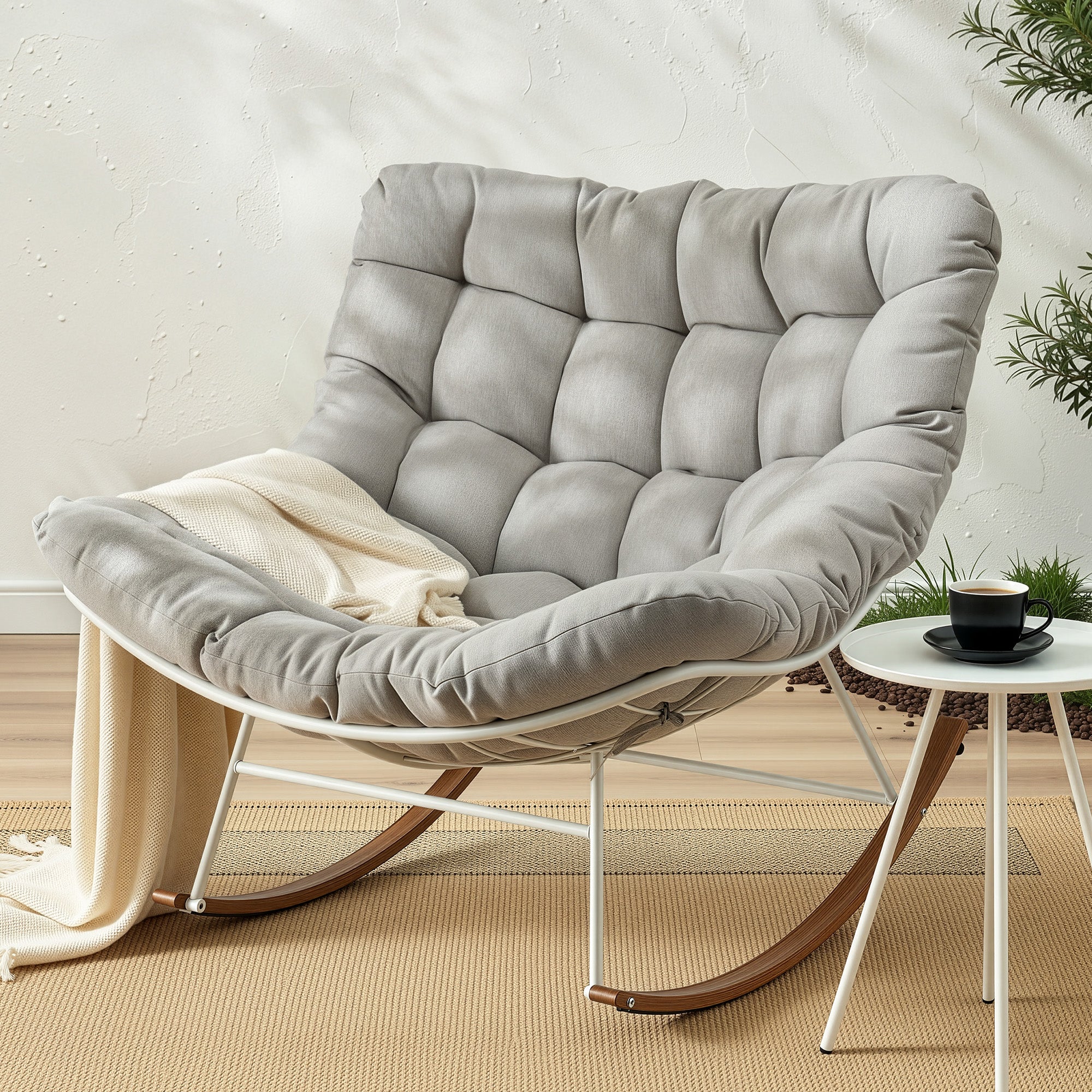 Gardeon Outdoor Rocking Chair Furniture Papasan Recliner Garden Patio Lounge Setting White - Homecoze