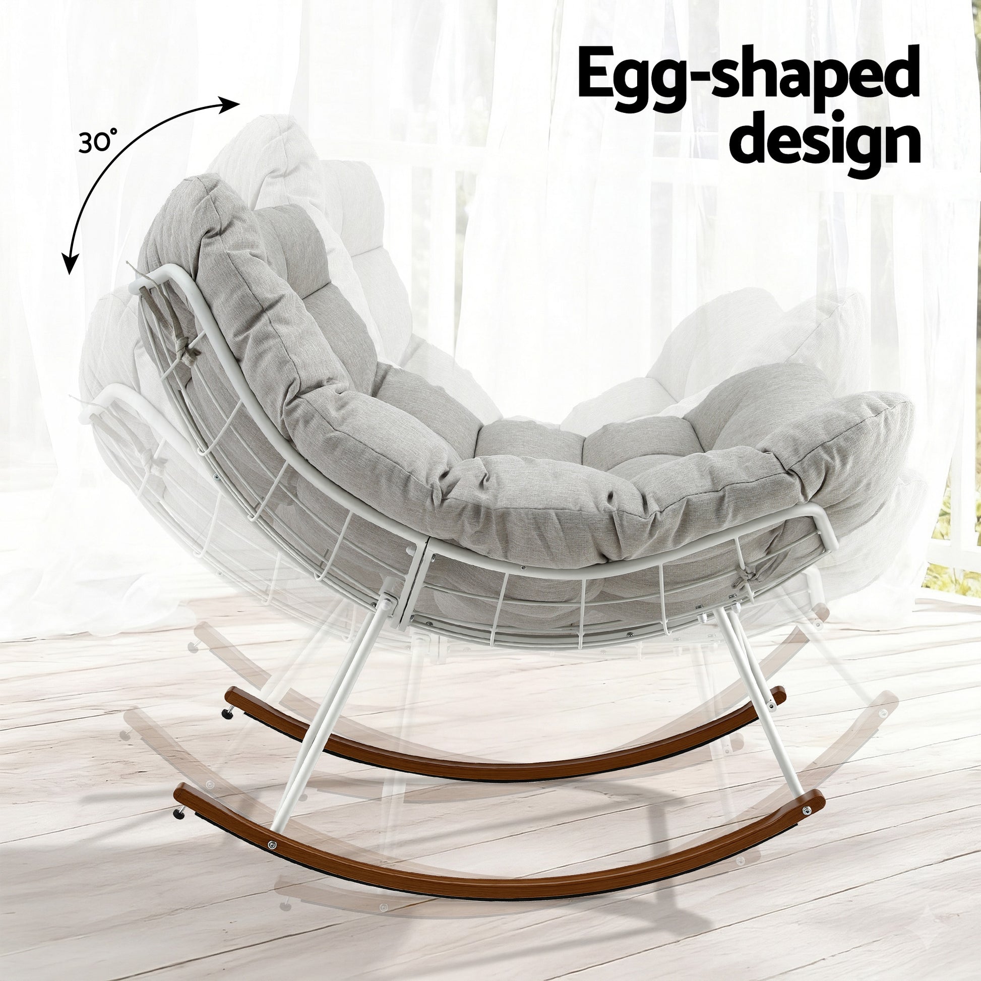 Gardeon Outdoor Rocking Chair Furniture Papasan Recliner Garden Patio Lounge Setting White - Homecoze