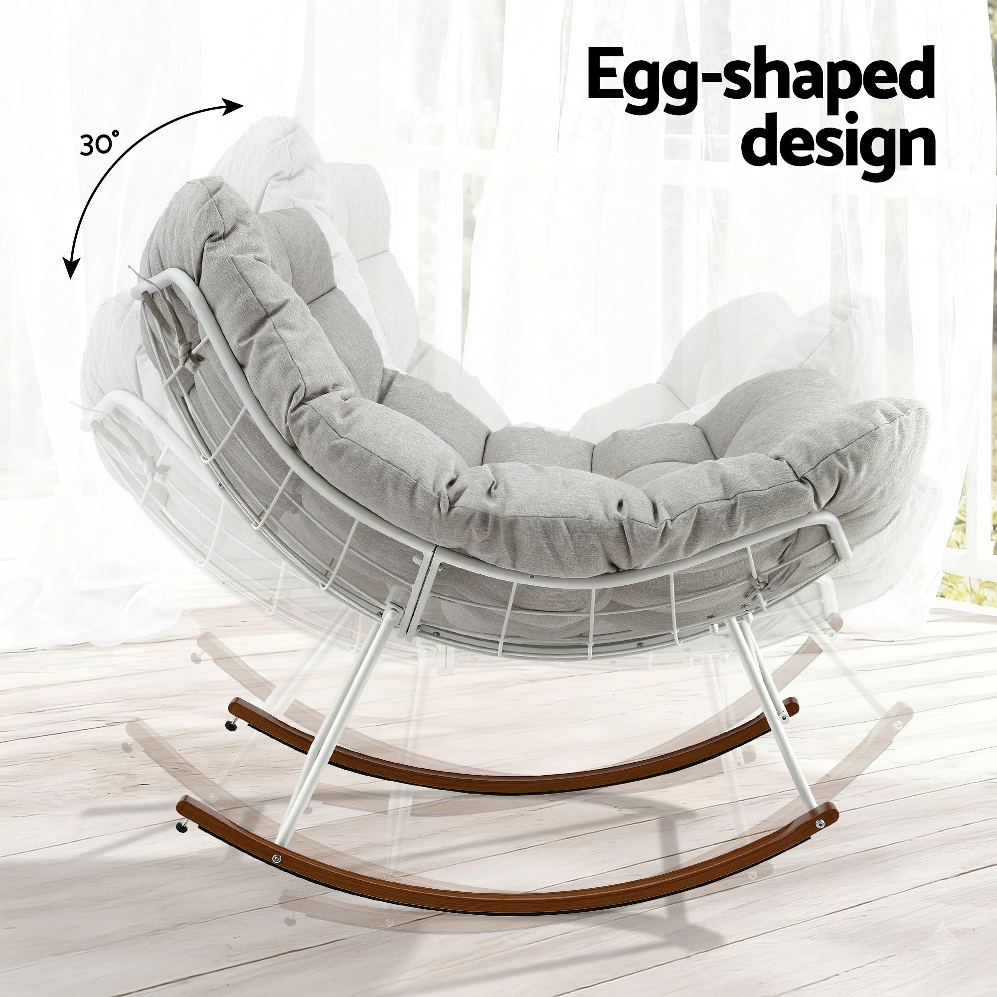 Gardeon Outdoor Rocking Chair Furniture Papasan Recliner Garden Patio Lounge Setting White - Homecoze