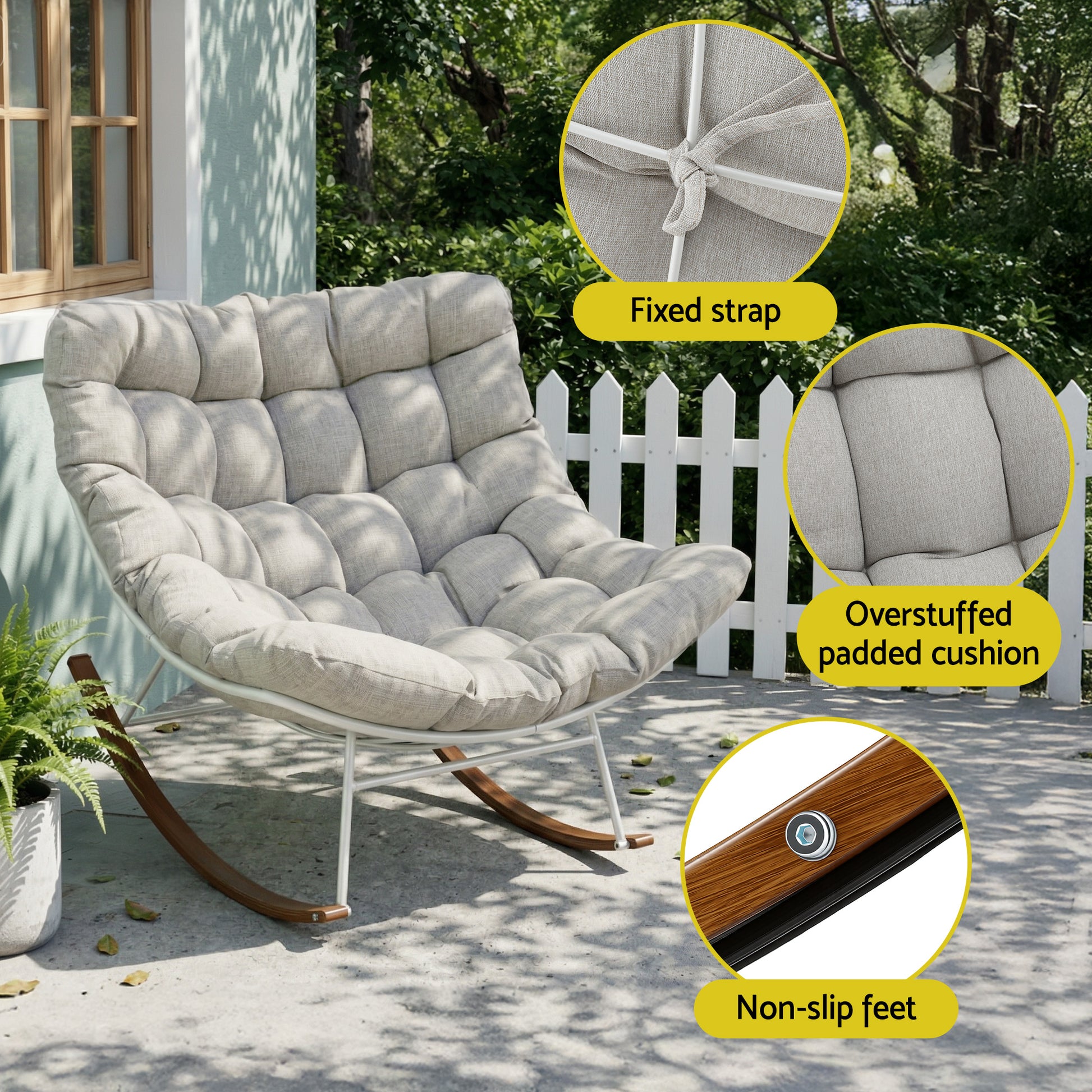 Gardeon Outdoor Rocking Chair Furniture Papasan Recliner Garden Patio Lounge Setting White - Homecoze