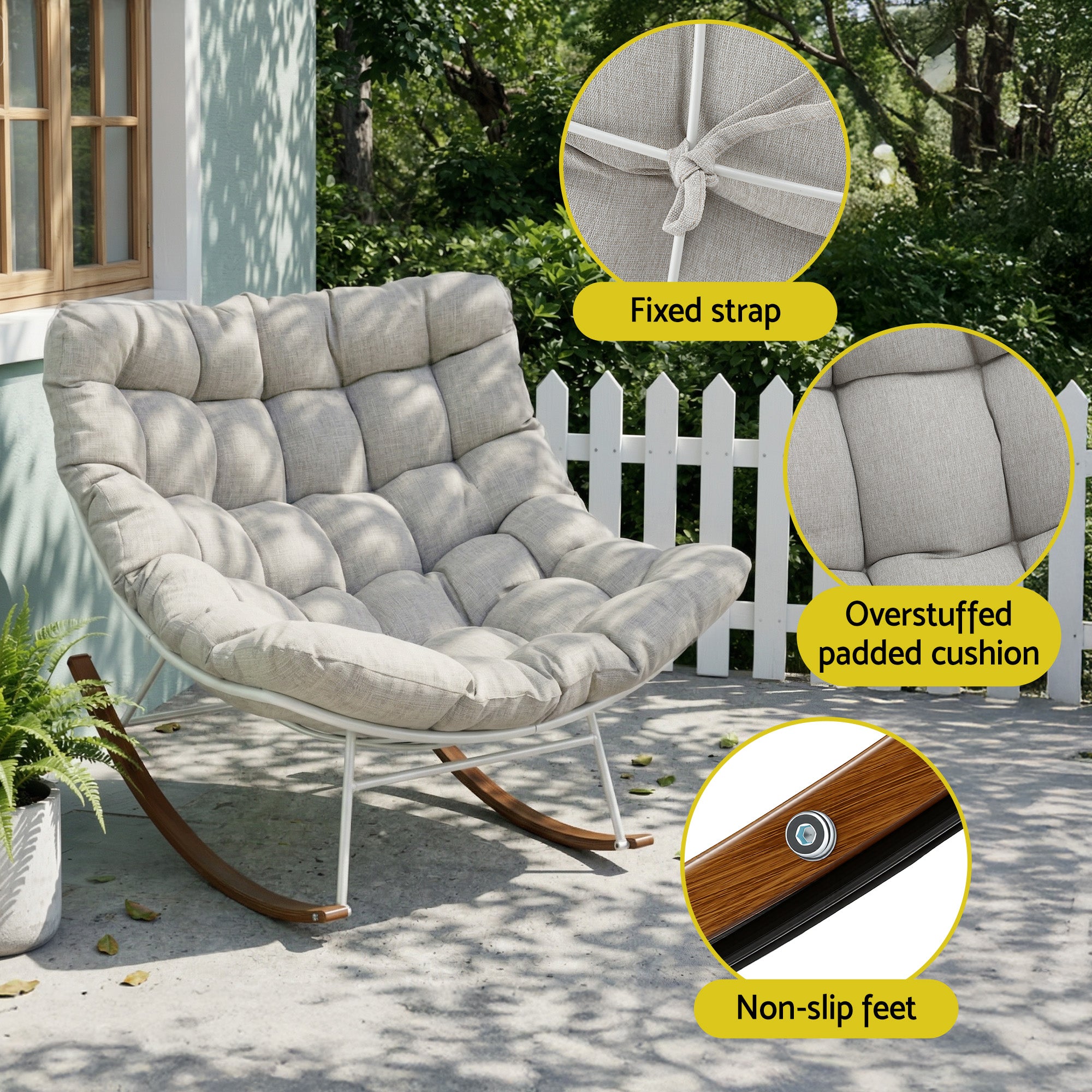 Gardeon Outdoor Rocking Chair Furniture Papasan Recliner Garden Patio Lounge Setting White - Homecoze