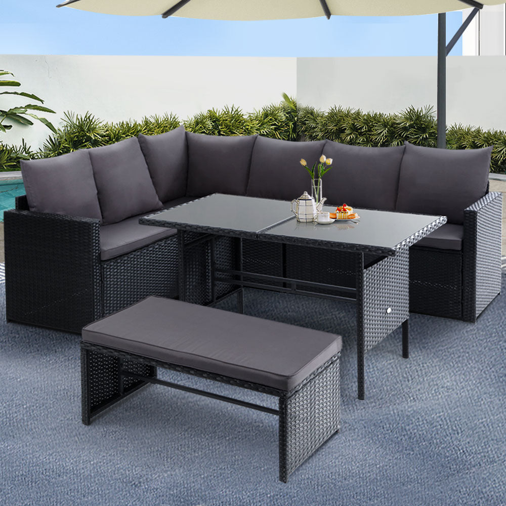 8-Seat Wicker Outdoor Sofa Dining Set - Black