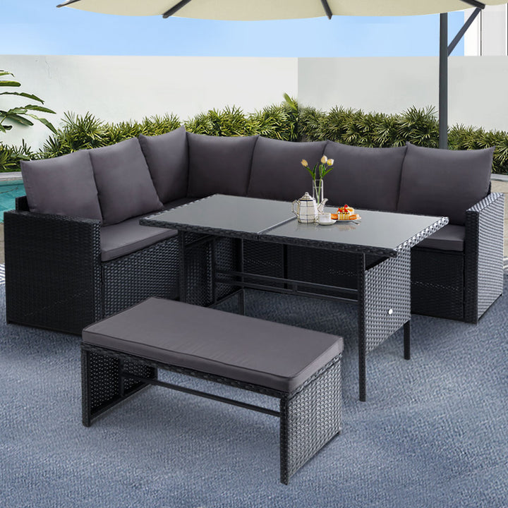8-Seat Wicker Outdoor Sofa Dining Set - Black
