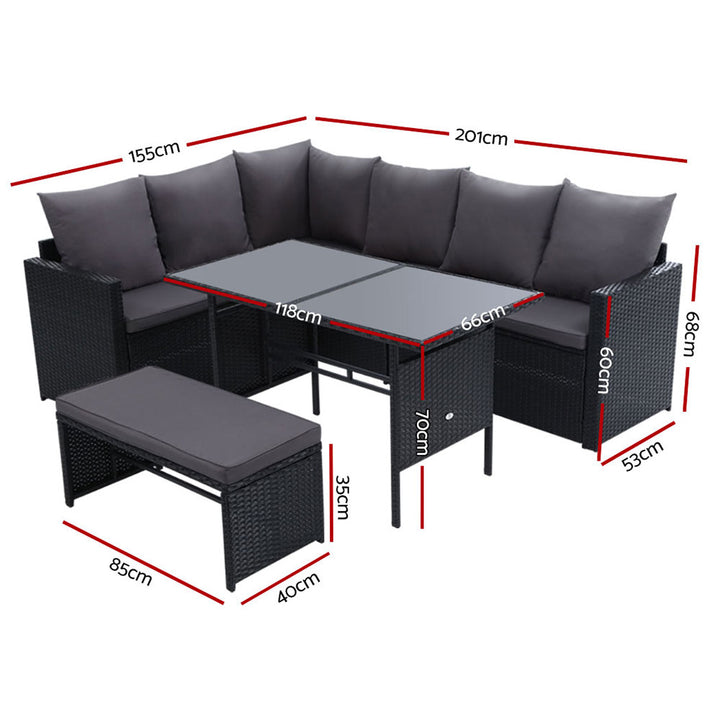 8-Seat Wicker Outdoor Sofa Dining Set - Black