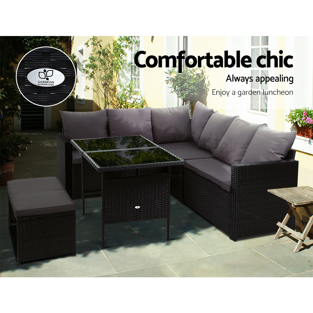 8-Seat Wicker Outdoor Sofa Dining Set - Black