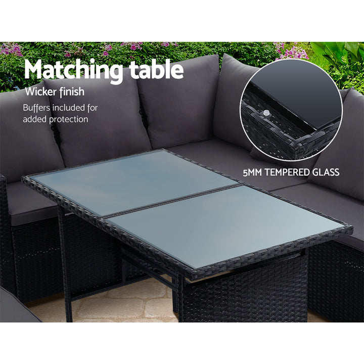 8-Seat Wicker Outdoor Sofa Dining Set - Black