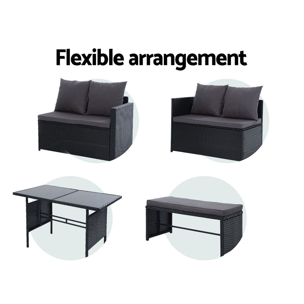 8-Seat Wicker Outdoor Sofa Dining Set - Black - Homecoze