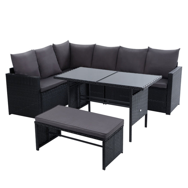 8-Seat Wicker Outdoor Sofa Dining Set - Black