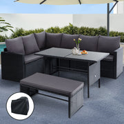 8-Seat Wicker Outdoor Sofa Dining Set with Storage Cover - Black - Homecoze