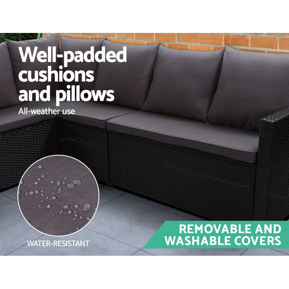 8-Seat Wicker Outdoor Sofa Dining Set with Storage Cover - Black - Homecoze
