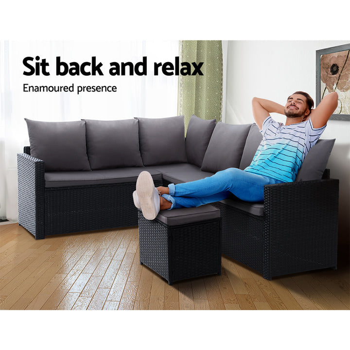 9-Seat Wicker Outdoor Sofa Dining Set - Black