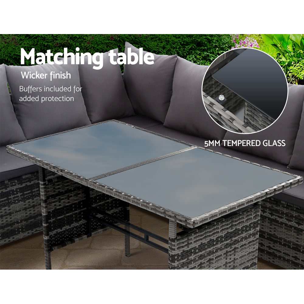 9-Seat Wicker Outdoor Sofa Dining Set - Mixed Grey - Homecoze
