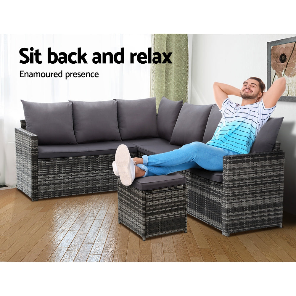 9-Seat Wicker Outdoor Sofa Dining Set with Storage Cover - Mixed Grey