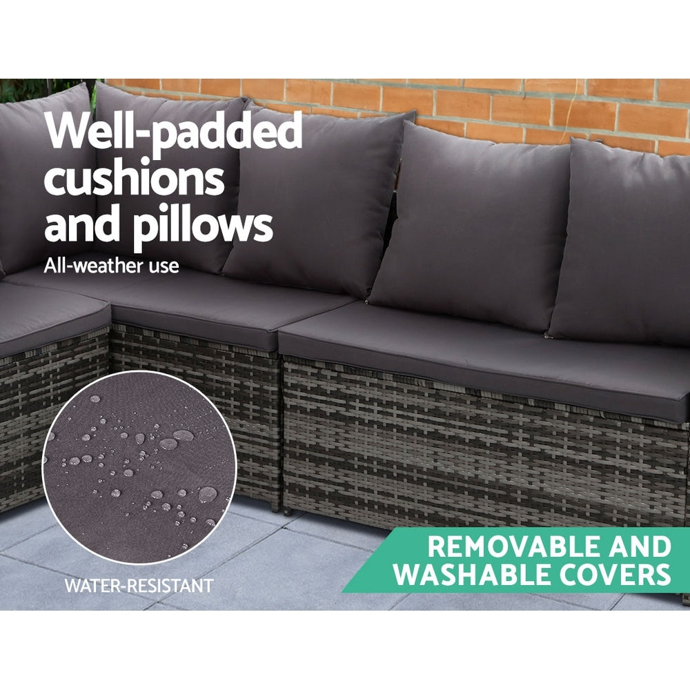 9-Seat Wicker Outdoor Sofa Dining Set with Storage Cover - Mixed Grey - Homecoze