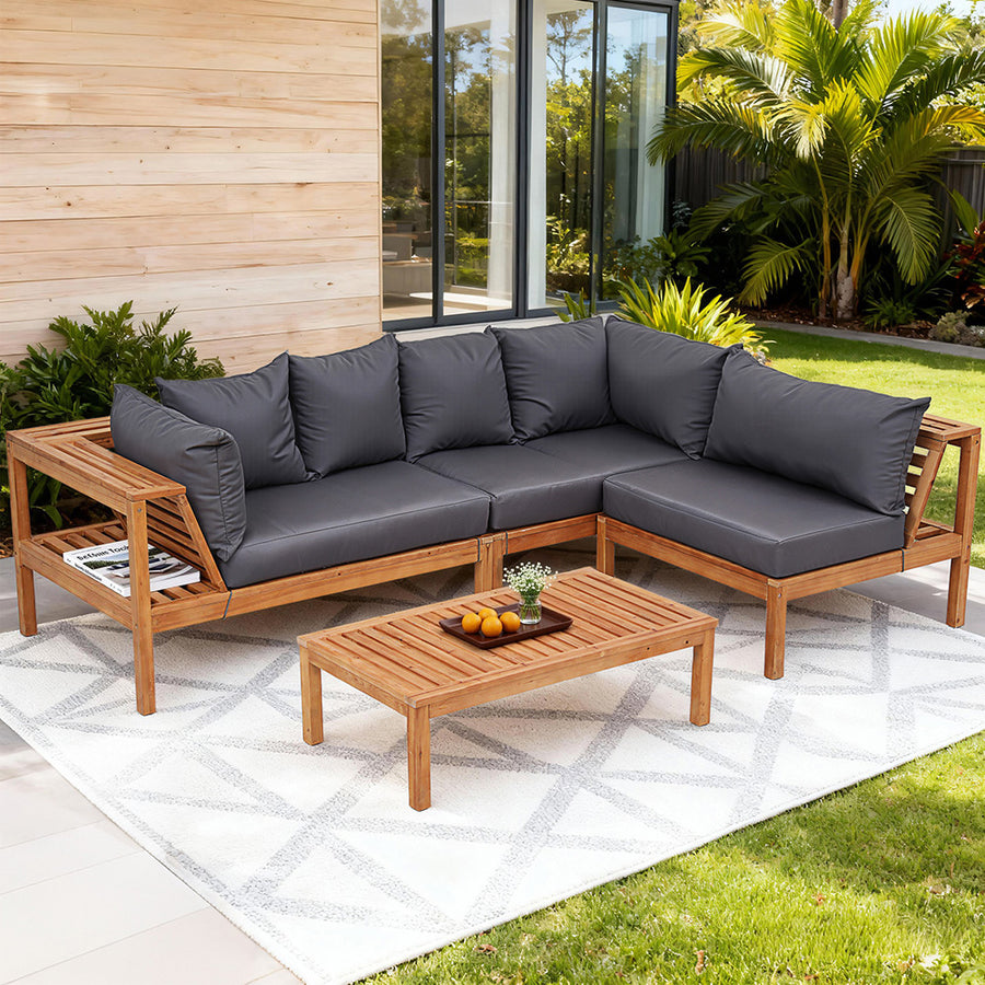 Gardeon 4 Pieces Outdoor Sofa Set 5-Seater Wooden Bench with Built-in Side Table - Homecoze