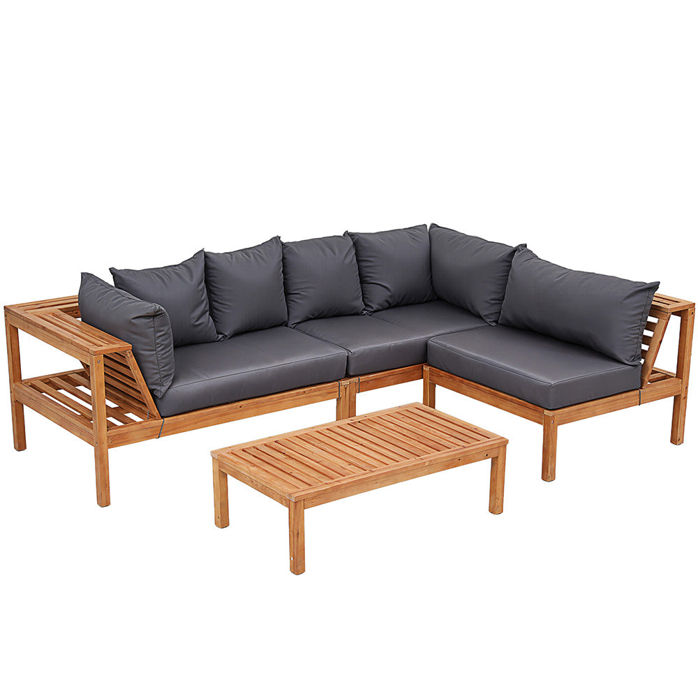 Gardeon 4 Pieces Outdoor Sofa Set 5-Seater Wooden Bench with Built-in Side Table - Homecoze