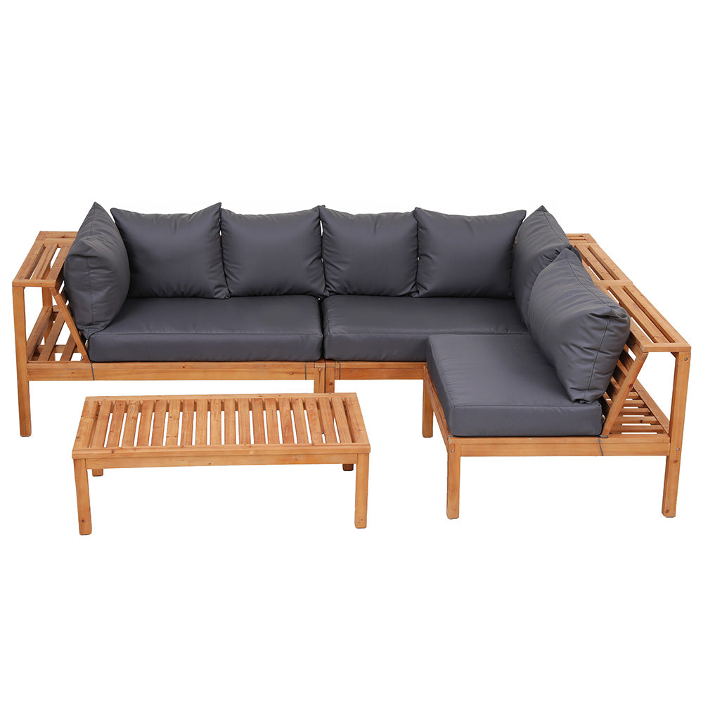 Gardeon 4 Pieces Outdoor Sofa Set 5-Seater Wooden Bench with Built-in Side Table - Homecoze