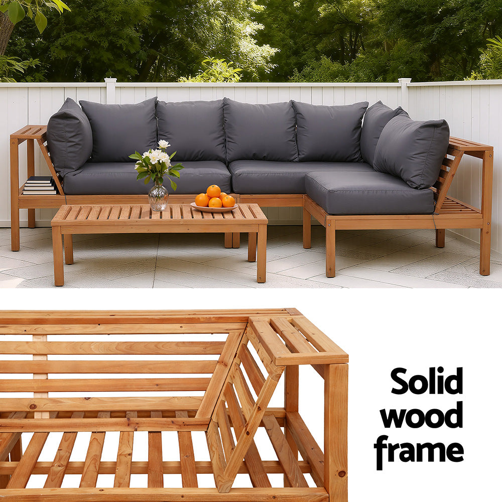 Gardeon 4 Pieces Outdoor Sofa Set 5-Seater Wooden Bench with Built-in Side Table - Homecoze