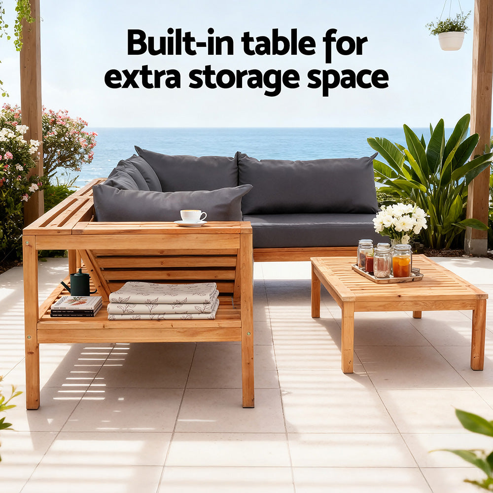 Gardeon 4 Pieces Outdoor Sofa Set 5-Seater Wooden Bench with Built-in Side Table - Homecoze