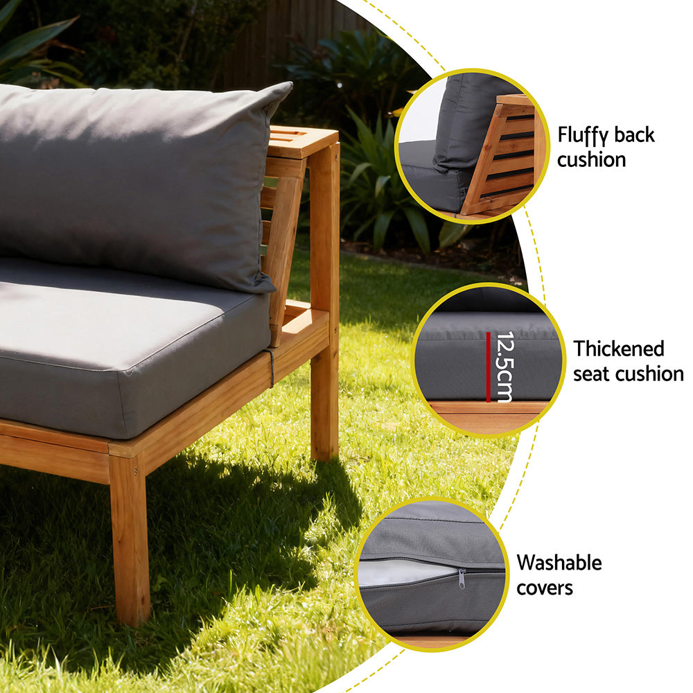 Gardeon 4 Pieces Outdoor Sofa Set 5-Seater Wooden Bench with Built-in Side Table - Homecoze