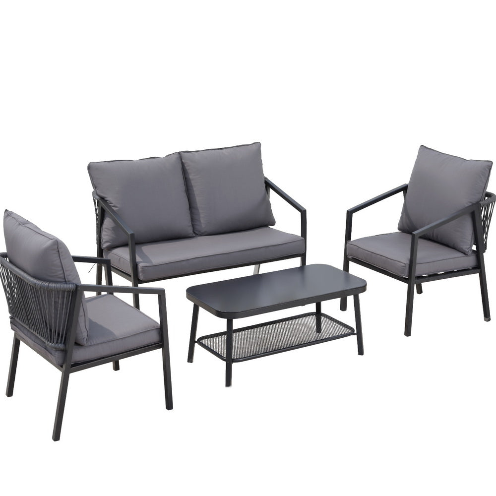 4PC Outdoor Bistro Sofa Chair Set - Black & Grey - Homecoze