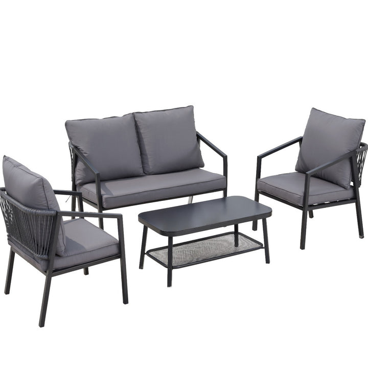 4PC Outdoor Bistro Sofa Chair Set - Black & Grey