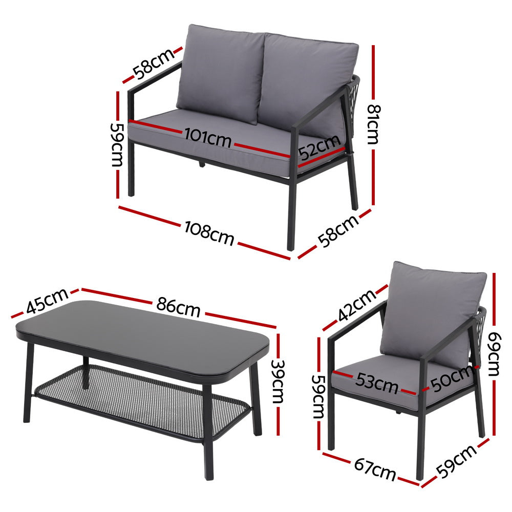 4PC Outdoor Bistro Sofa Chair Set - Black & Grey - Homecoze