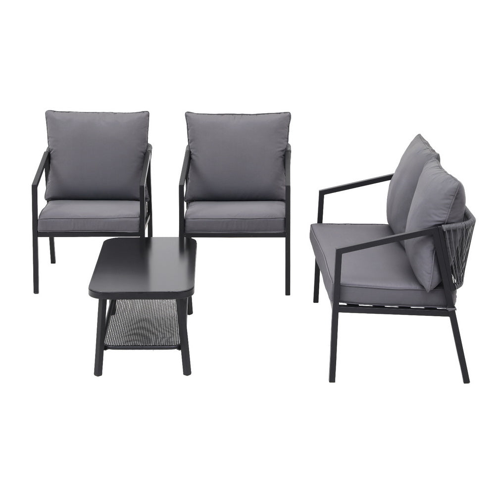 4PC Outdoor Bistro Sofa Chair Set - Black & Grey - Homecoze