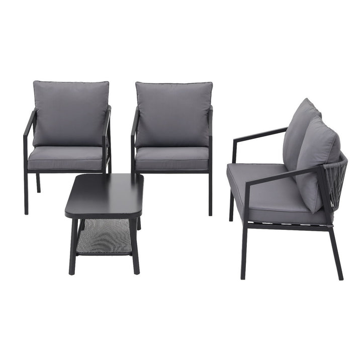 4PC Outdoor Bistro Sofa Chair Set - Black & Grey