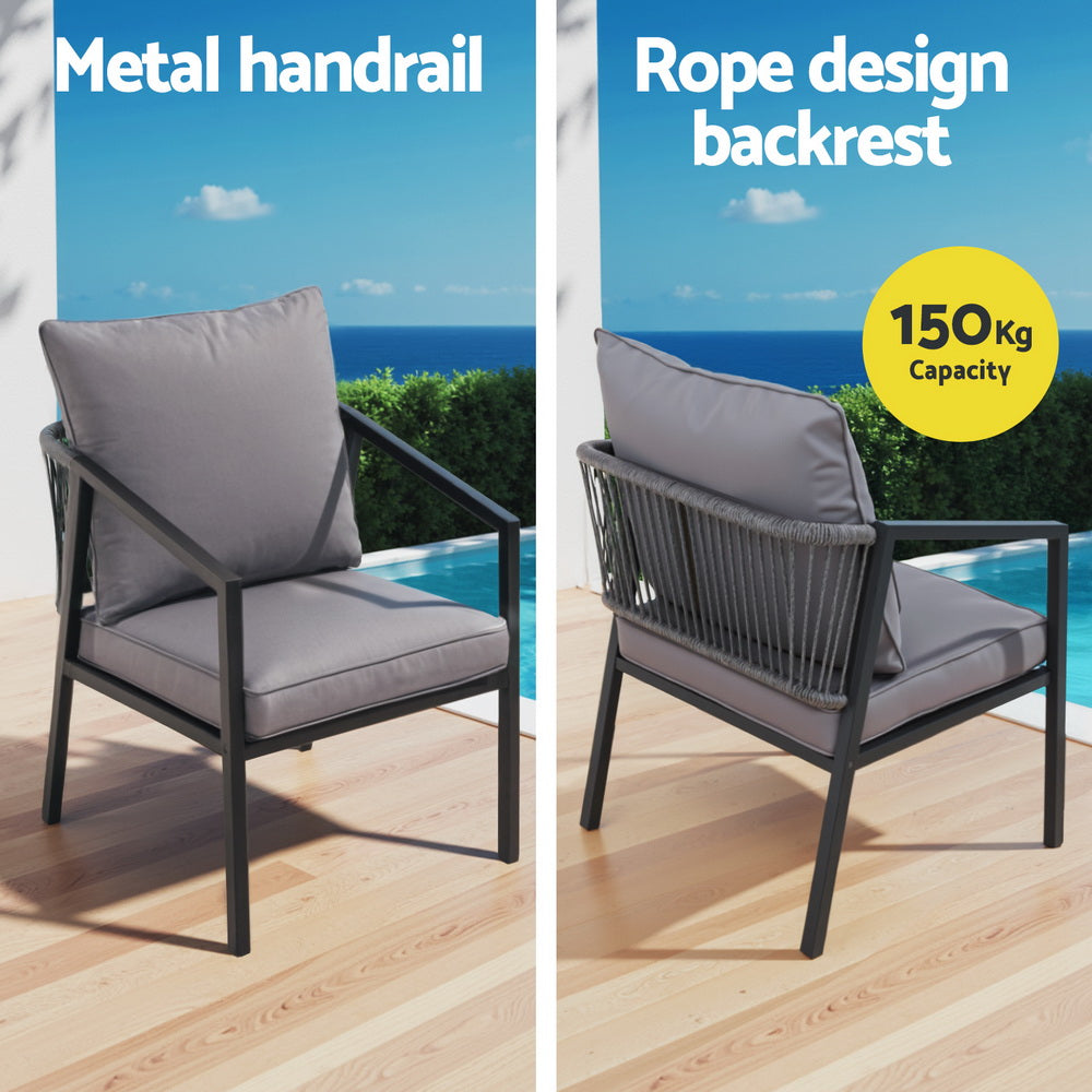 4PC Outdoor Bistro Sofa Chair Set - Black & Grey - Homecoze