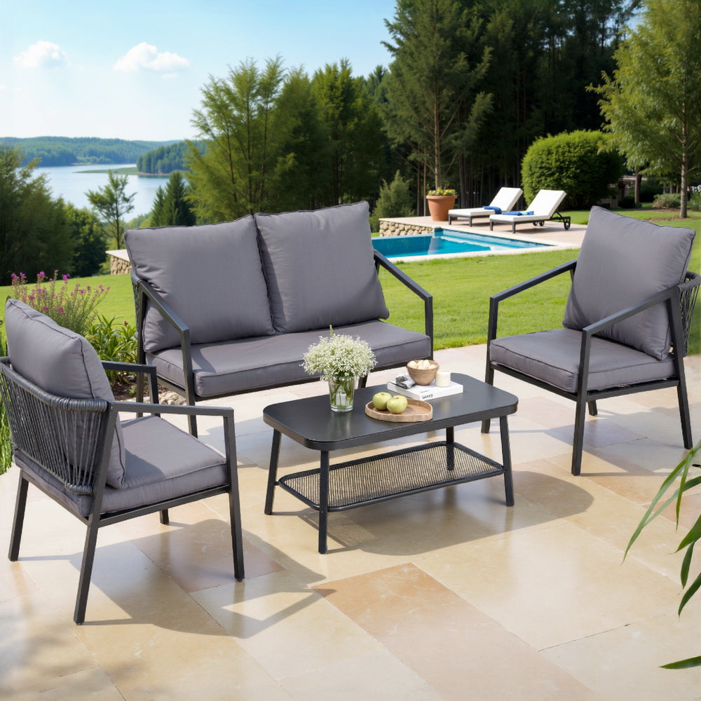 4PC Outdoor Bistro Sofa Chair Set - Black & Grey - Homecoze