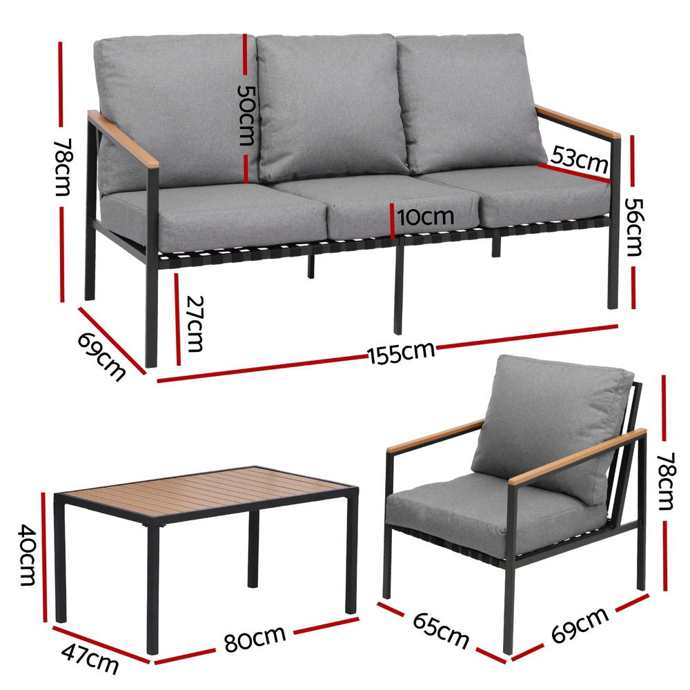 5 Seater Outdoor Sofa Set - Black & Grey - Homecoze