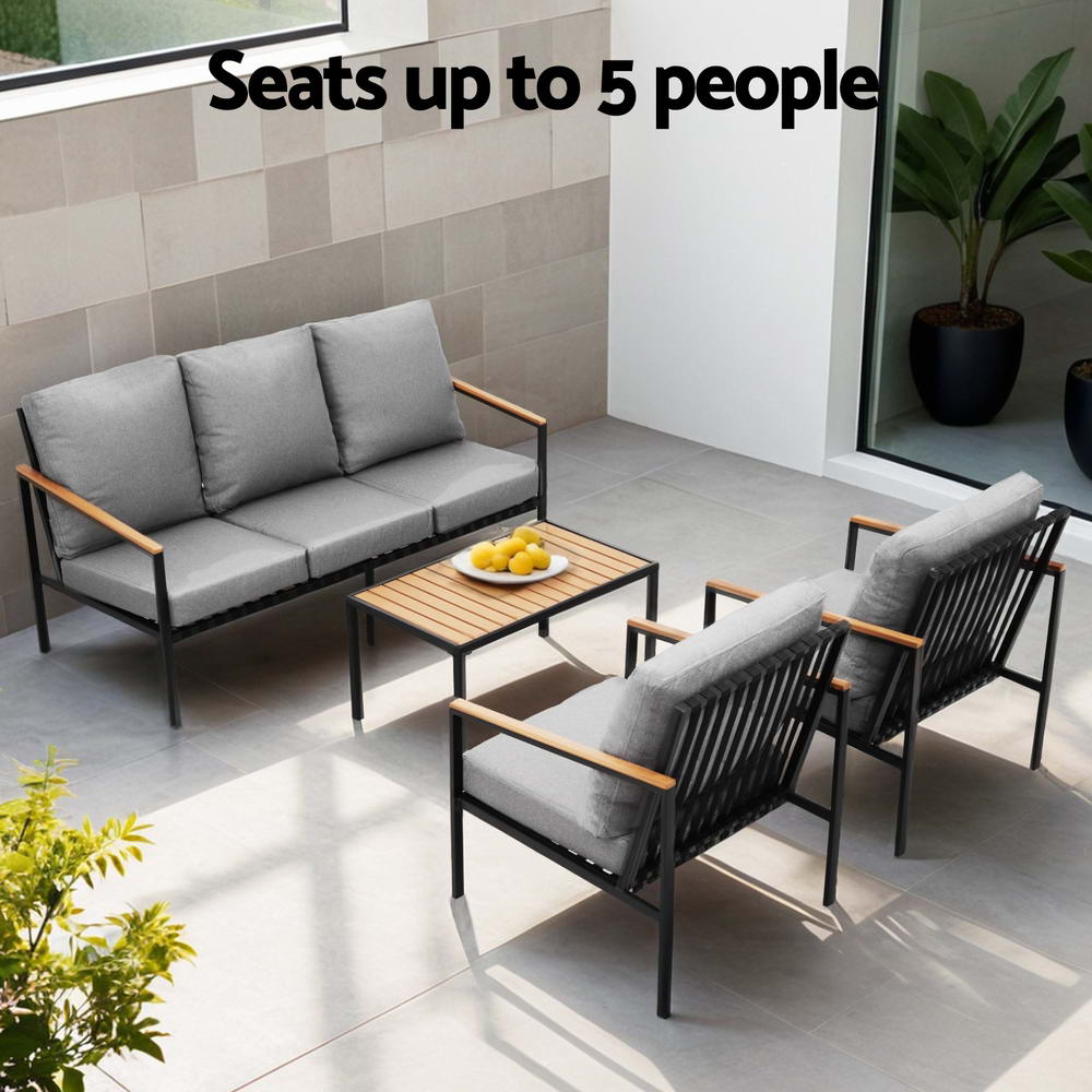 5 Seater Outdoor Sofa Set - Black & Grey - Homecoze