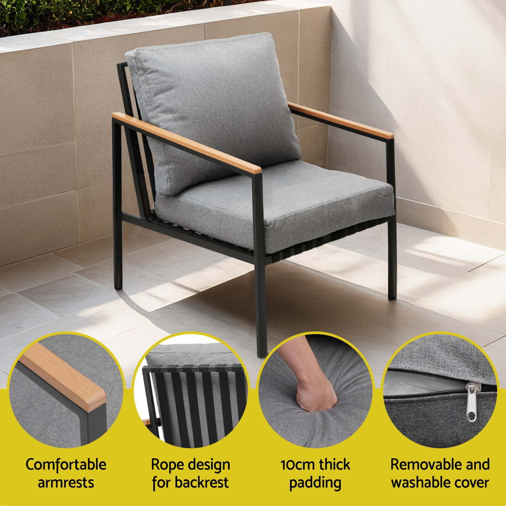 5 Seater Outdoor Sofa Set - Black & Grey - Homecoze