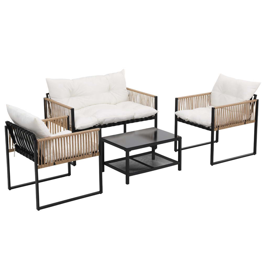 4PC Outdoor Bistro Sofa Chair Set - Black & White - Homecoze