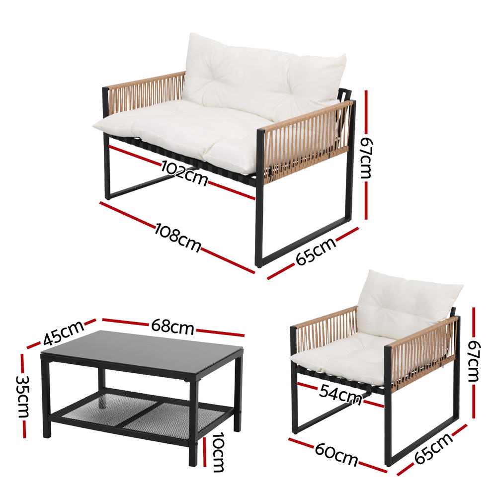 4PC Outdoor Bistro Sofa Chair Set - Black & White - Homecoze
