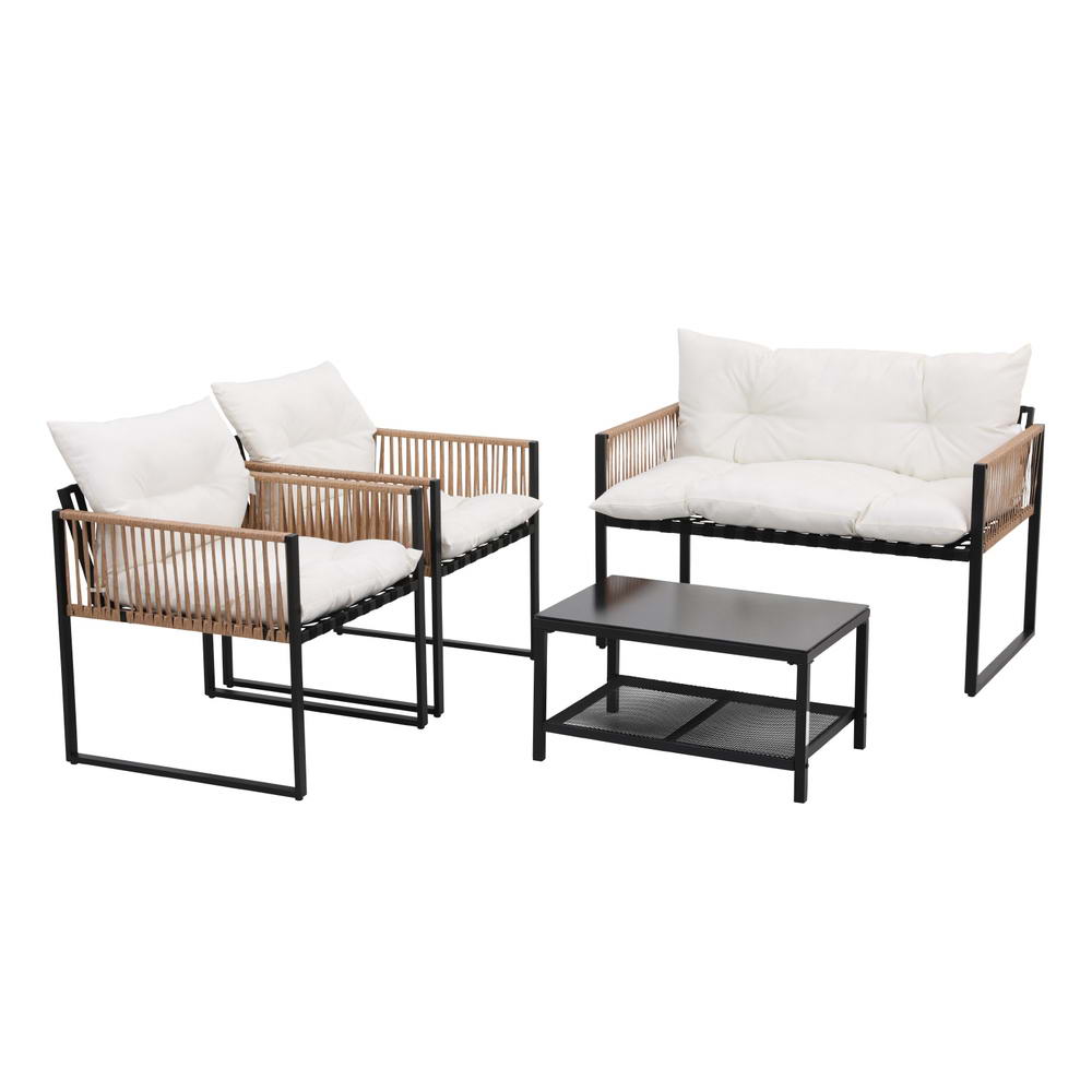 4PC Outdoor Bistro Sofa Chair Set - Black & White - Homecoze